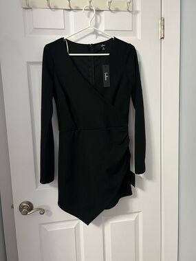 Lulu's Black Long-Sleeve Wrap-Style Mini Skort Dress